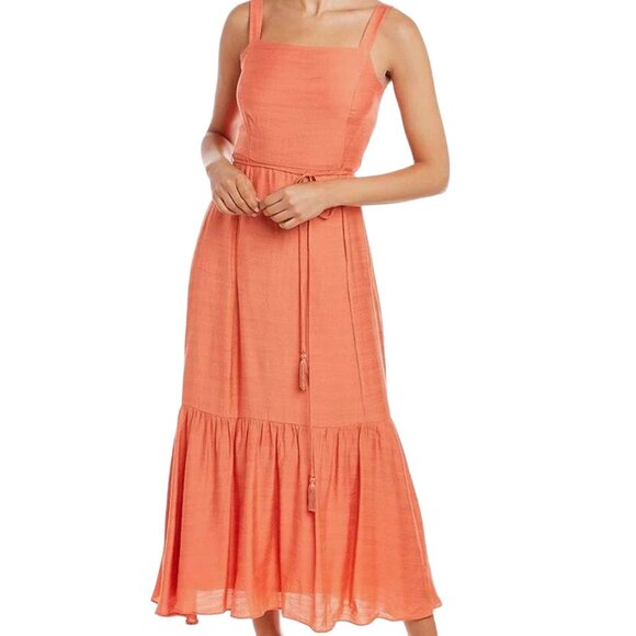 Taylor‎ Square Neck Tiered Midi Dress Orange Size 4 - Picture 1 of 10